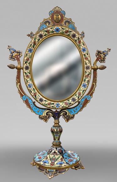 Miroir de table en bronze doré et émail champlevé, signé « Maison Alphonse GIROUX, Paris » Miroir de table en bronze doré et émail champlevé, signé « Maison Alphonse GIROUX, Paris »-0