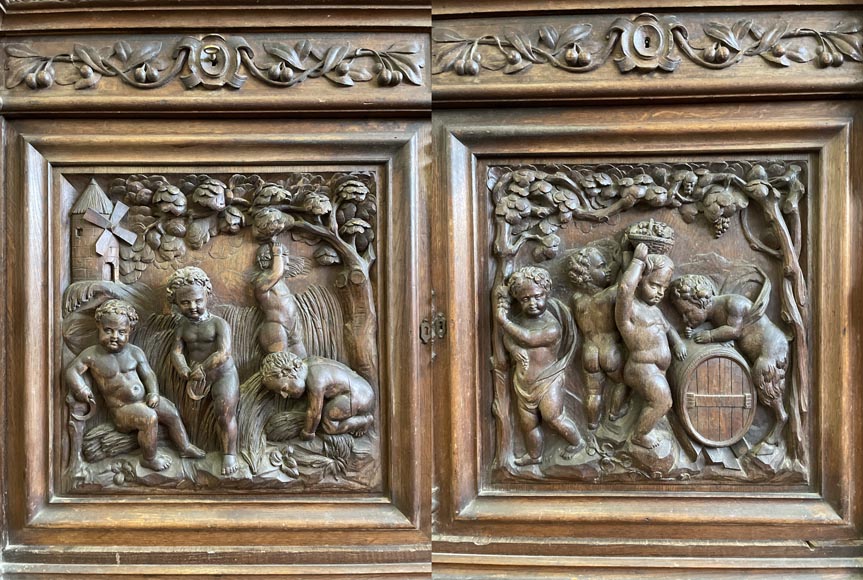 Grand buffet en chêne de style Napoléon III – Thématique des Quatre Saisons Grand buffet en chêne de style Napoléon III – Thématique des Quatre Saisons-10