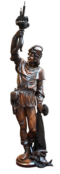 RIBAILLER et MAZAROZ, Paire de statues en noyer d’un chasseur et d’un pêcheur, après l’Exposition universelle de 1855 RIBAILLER et MAZAROZ, Paire de statues en noyer d’un chasseur et d’un pêcheur, après l’Exposition universelle de 1855-3