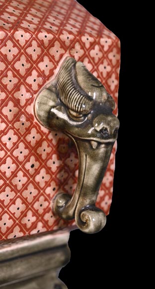 Jules VIEILLARD – Pendule au chien de Fô en faïence polychrome Jules VIEILLARD – Pendule au chien de Fô en faïence polychrome-5