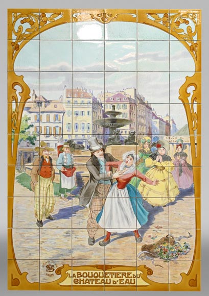 Faïencerie de Sarreguemines, Deux panneaux en céramique de scènes parisiennes, à partir de 1881 Faïencerie de Sarreguemines, Deux panneaux en céramique de scènes parisiennes, à partir de 1881-2