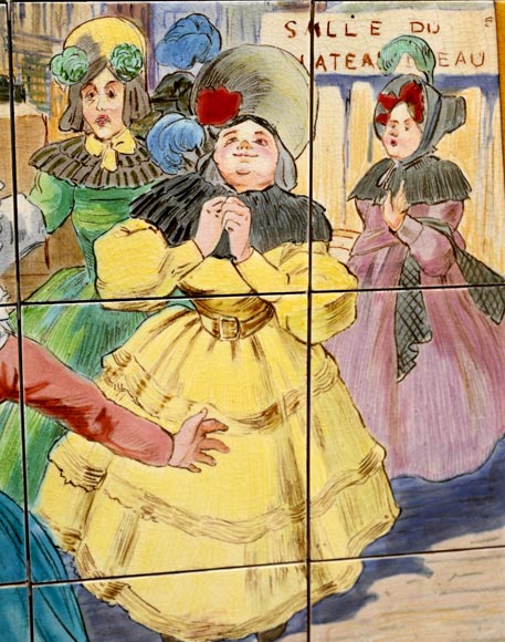 Faïencerie de Sarreguemines, Deux panneaux en céramique de scènes parisiennes, à partir de 1881 Faïencerie de Sarreguemines, Deux panneaux en céramique de scènes parisiennes, à partir de 1881-6
