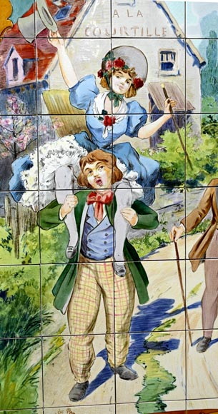 Faïencerie de Sarreguemines, Deux panneaux en céramique de scènes parisiennes, à partir de 1881 Faïencerie de Sarreguemines, Deux panneaux en céramique de scènes parisiennes, à partir de 1881-11