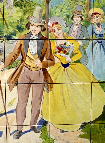 Faïencerie de Sarreguemines, Deux panneaux en céramique de scènes parisiennes, à partir de 1881 Faïencerie de Sarreguemines, Deux panneaux en céramique de scènes parisiennes, à partir de 1881-12