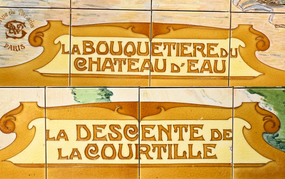 Faïencerie de Sarreguemines, Deux panneaux en céramique de scènes parisiennes, à partir de 1881 Faïencerie de Sarreguemines, Deux panneaux en céramique de scènes parisiennes, à partir de 1881-15