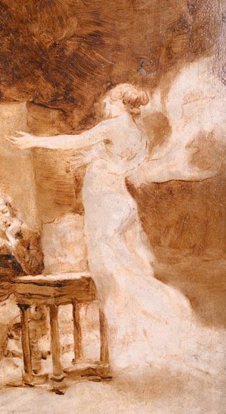 GEORGES MOREAU DE TOURS – Le peintre et sa muse, tableau en grisaille signé GEORGES MOREAU DE TOURS – Le peintre et sa muse, tableau en grisaille signé-2