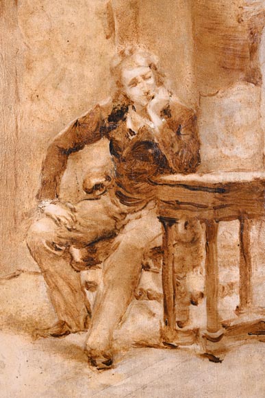 GEORGES MOREAU DE TOURS – Le peintre et sa muse, tableau en grisaille signé GEORGES MOREAU DE TOURS – Le peintre et sa muse, tableau en grisaille signé-4