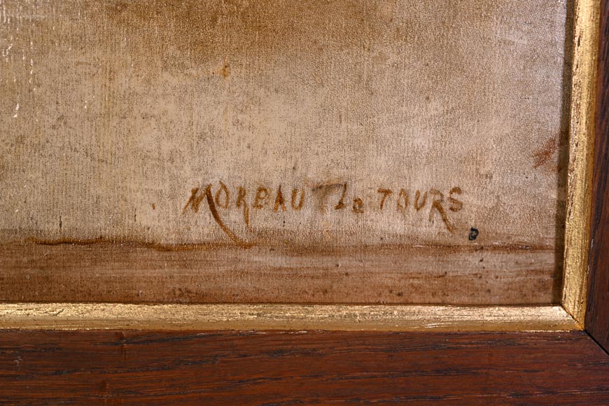 GEORGES MOREAU DE TOURS – Le peintre et sa muse, tableau en grisaille signé GEORGES MOREAU DE TOURS – Le peintre et sa muse, tableau en grisaille signé-5