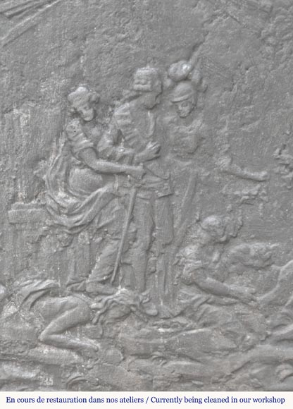 Plaque de cheminée de style Louis XVI, triomphe d'un roi Plaque de cheminée de style Louis XVI, triomphe d'un roi-1