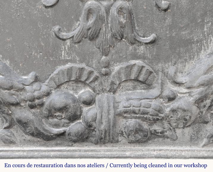 Plaque de cheminée de style Napoléon III à fleur de lys stylisée, entourée d'une couronne végétale Plaque de cheminée de style Napoléon III à fleur de lys stylisée, entourée d'une couronne végétale-5