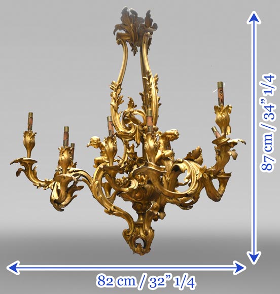 CAFFIERI (d'après). Exceptionnel lustre en bronze de style Louis XV CAFFIERI (d'après). Exceptionnel lustre en bronze de style Louis XV-12