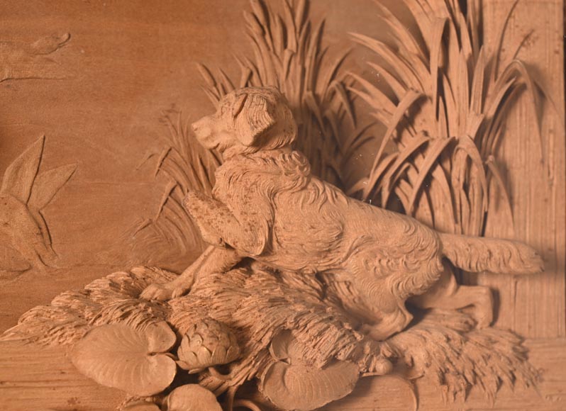 Haut relief sculpté en bois tendre de scène animalière, XIXe siècle Haut relief sculpté en bois tendre de scène animalière, XIXe siècle-2