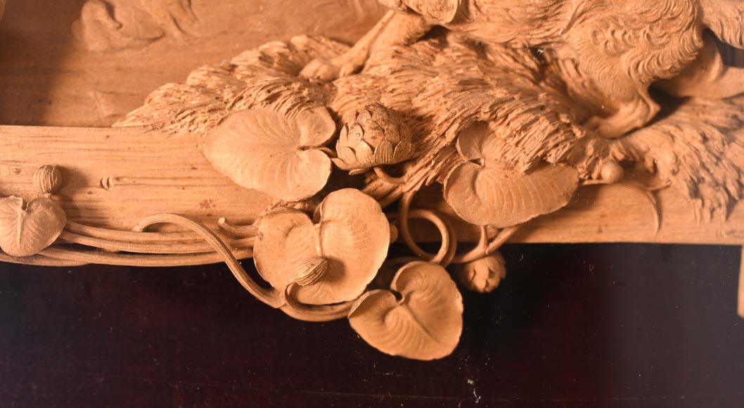 Haut relief sculpté en bois tendre de scène animalière, XIXe siècle Haut relief sculpté en bois tendre de scène animalière, XIXe siècle-4