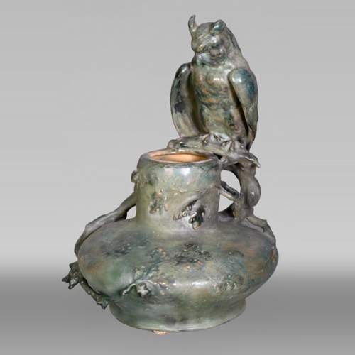 Eduard STELLMACHER pour Amphora, Vase au hibou en céramique, vers 1900