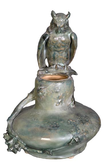 Eduard STELLMACHER pour Amphora, Vase au hibou en céramique, vers 1900 Eduard STELLMACHER pour Amphora, Vase au hibou en céramique, vers 1900-1