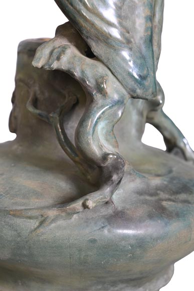 Eduard STELLMACHER pour Amphora, Vase au hibou en céramique, vers 1900 Eduard STELLMACHER pour Amphora, Vase au hibou en céramique, vers 1900-10