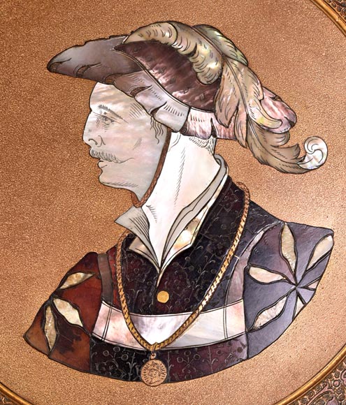 Maison KAYSER SOHN, Personnages de la Renaissance – Paire de plats décoratifs en corviniello, datés 1884 Maison KAYSER SOHN, Personnages de la Renaissance – Paire de plats décoratifs en corviniello, datés 1884-4