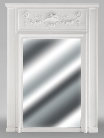 Trumeau de style Louis XVI décoré d'un panier fleuri Trumeau de style Louis XVI décoré d'un panier fleuri-0