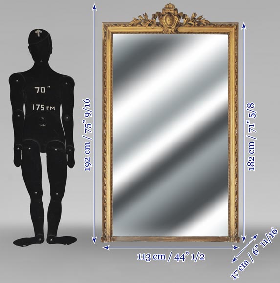 Trumeau de style Louis XVI doré, orné d'un blason Trumeau de style Louis XVI doré, orné d'un blason-5