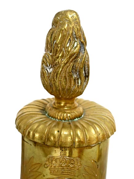 Paire de chenets en bronze doré, style Restauration, XIXe siècle Paire de chenets en bronze doré, style Restauration, XIXe siècle-1