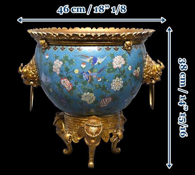 Ferdinand BARBEDIENNE – Cache-pot japonisant en bronze doré et émaux cloisonnés Ferdinand BARBEDIENNE – Cache-pot japonisant en bronze doré et émaux cloisonnés-18