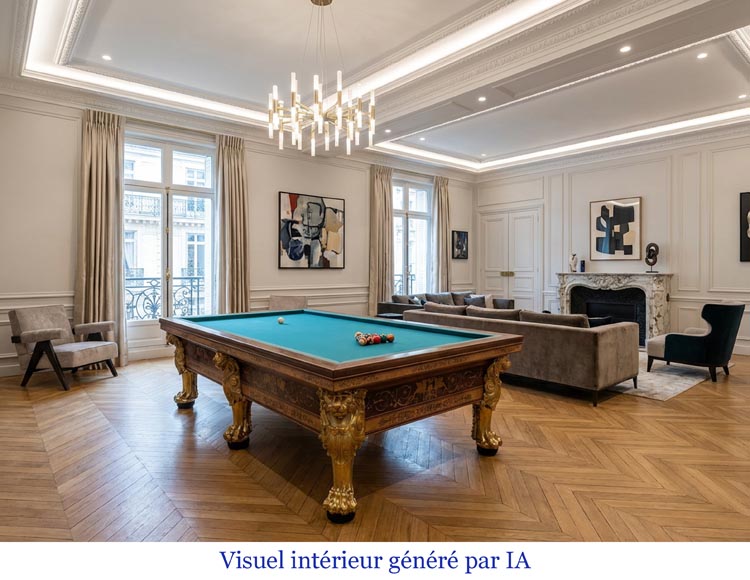 PORET ET PANNETIER, Billard français de style Louis-Philippe à riche décor de marqueterie reposant sur six pieds de lion en bronze doré PORET ET PANNETIER, Billard français de style Louis-Philippe à riche décor de marqueterie reposant sur six pieds de lion en bronze doré-11