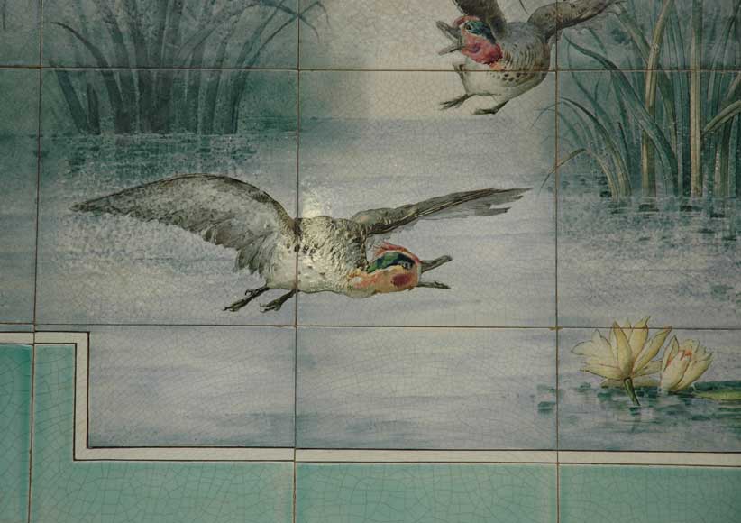 Cheminée ancienne en noyer avec trumeau en faïence Cheminée ancienne en noyer avec trumeau en faïence-2