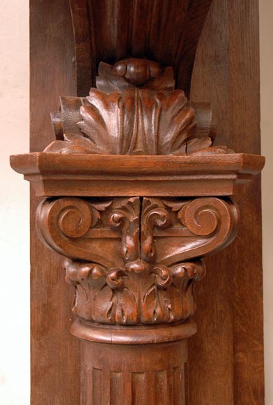 Grande cheminée ancienne en chêne avec incrustation de marbre Rouge Griotte Grande cheminée ancienne en chêne avec incrustation de marbre Rouge Griotte-5