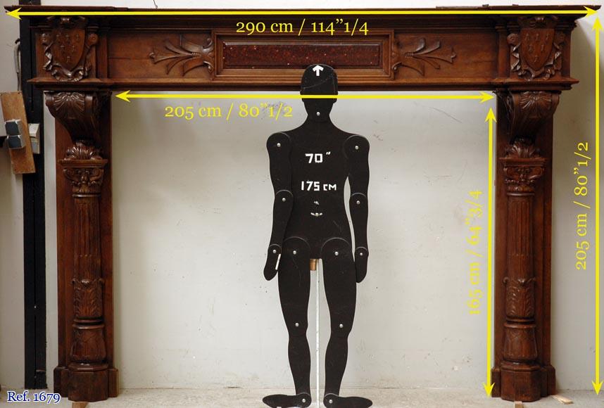 Grande cheminée ancienne en chêne avec incrustation de marbre Rouge Griotte Grande cheminée ancienne en chêne avec incrustation de marbre Rouge Griotte-7