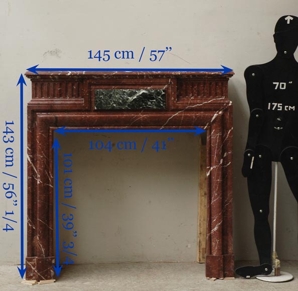 Cheminée de style Louis XIV en marbre Rouge du Nord à incrustation Cheminée de style Louis XIV en marbre Rouge du Nord à incrustation-8