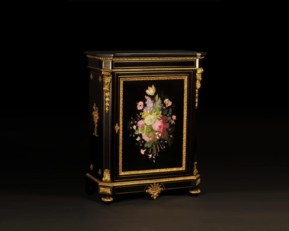 Julien-Nicolas RIVART (1802-1867) et Pierre-Joseph GUEROU - Paire de meubles d’appui à décor de bouquet en marqueterie de porcelaine Julien-Nicolas RIVART (1802-1867) et Pierre-Joseph GUEROU - Paire de meubles d’appui à décor de bouquet en marqueterie de porcelaine-1