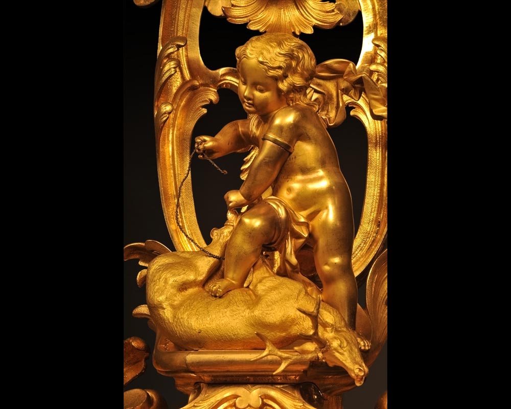 Henri HOUDEBINE et DEMAY « Putti à la chasse » Paire de candélabres présentée à l'Exposition Universelle de 1855 Henri HOUDEBINE et DEMAY « Putti à la chasse » Paire de candélabres présentée à l'Exposition Universelle de 1855-2
