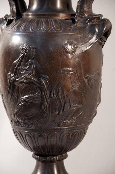 Ferdinand BARBEDIENNE - Paire de lampes Néo-Classiques en bronze à patine brune d'après un modèle de Clodion Ferdinand BARBEDIENNE - Paire de lampes Néo-Classiques en bronze à patine brune d'après un modèle de Clodion-6