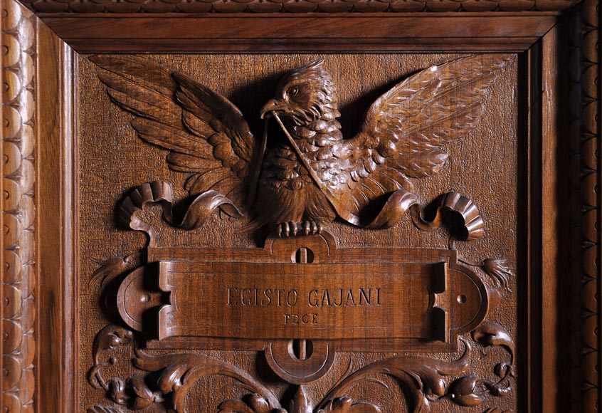 Egisto GAJANI - Très beau meuble bas de style Néo-Renaissance en noyer sculpté daté de 1876 Egisto GAJANI - Très beau meuble bas de style Néo-Renaissance en noyer sculpté daté de 1876-10