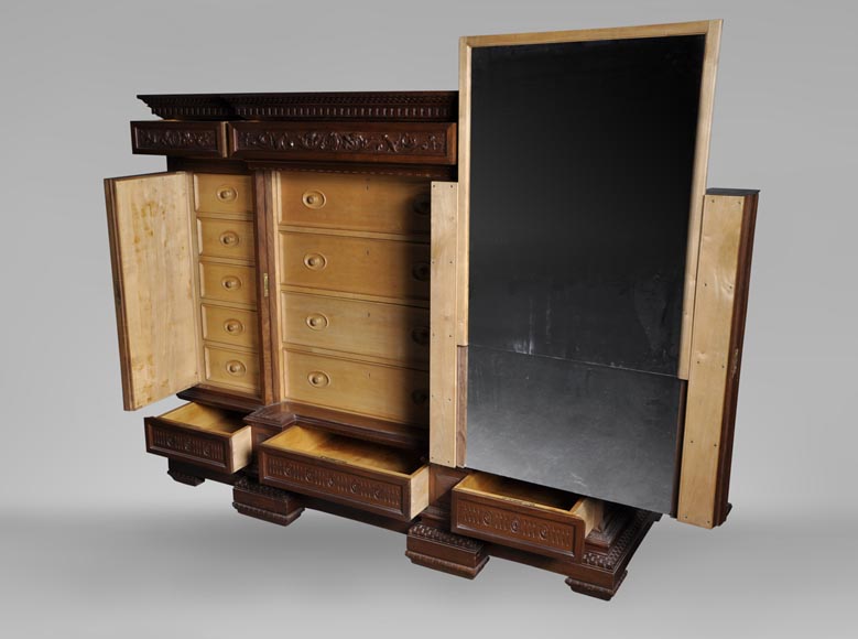 Egisto GAJANI - Très beau meuble bas de style Néo-Renaissance en noyer sculpté daté de 1876 Egisto GAJANI - Très beau meuble bas de style Néo-Renaissance en noyer sculpté daté de 1876-11