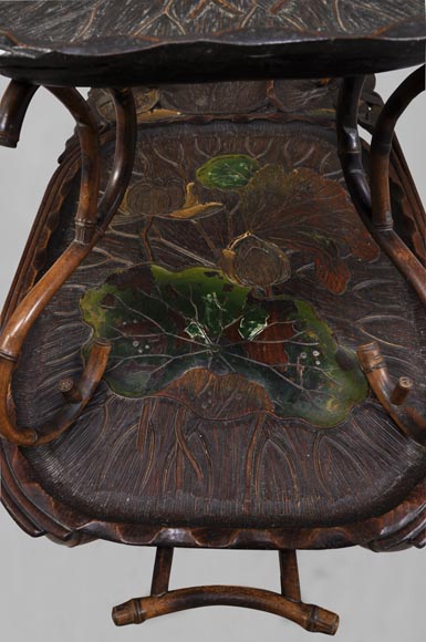 DAÏ NIPPON - Table à thé en bambou à décor gravé et laqué de style japonisant DAÏ NIPPON - Table à thé en bambou à décor gravé et laqué de style japonisant-4
