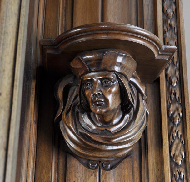 BELLANGER, ébéniste - Vitrine de style Néo-Renaissance en noyer sculpté à décor de chimères BELLANGER, ébéniste - Vitrine de style Néo-Renaissance en noyer sculpté à décor de chimères-5