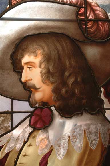 Vitrail au Mousquetaire signé  Vitrail au Mousquetaire signé