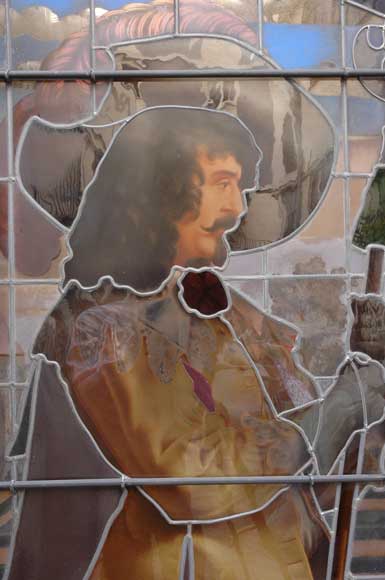 Vitrail au Mousquetaire signé  Vitrail au Mousquetaire signé