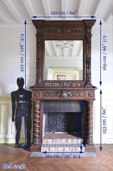 Cheminée ancienne en noyer au masque de Satyre Cheminée ancienne en noyer au masque de Satyre-10