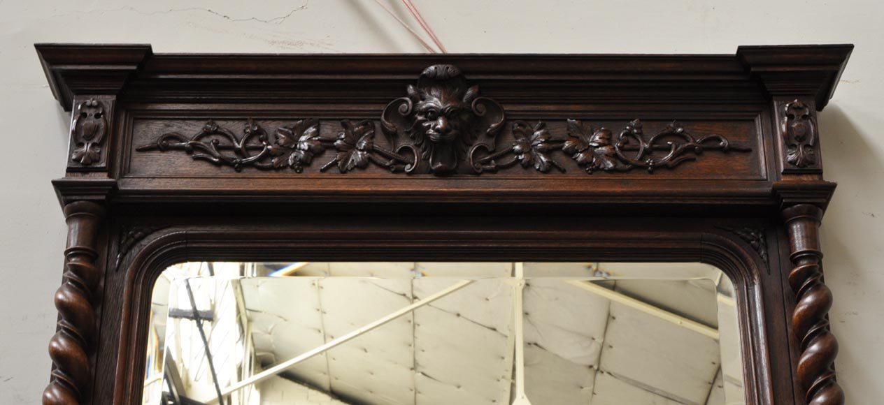 Grande cheminée en chêne de style Louis XIII avec trumeau à miroir Grande cheminée en chêne de style Louis XIII avec trumeau à miroir-2