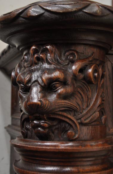 Grande cheminée en chêne de style Louis XIII avec trumeau à miroir Grande cheminée en chêne de style Louis XIII avec trumeau à miroir-13