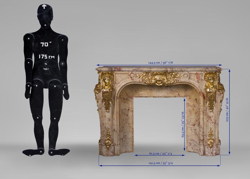 Prestigieuse cheminée ancienne en Scagliola imitation marbre Sarrancolin Fantastico et dorure à la feuille d'après la cheminée de la Salle du Conseil du Palais de Versailles  Prestigieuse cheminée ancienne en Scagliola imitation marbre Sarrancolin Fantastico et dorure à la feuille d'après la cheminée de la Salle du Conseil du Palais de Versailles -17