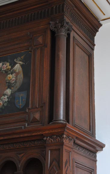 Grande cheminée en bois de chêne avec peinture sur toile figurant Jeanne d'Arc Grande cheminée en bois de chêne avec peinture sur toile figurant Jeanne d'Arc-5