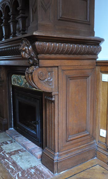 Grande cheminée en bois de chêne avec peinture sur toile figurant Jeanne d'Arc Grande cheminée en bois de chêne avec peinture sur toile figurant Jeanne d'Arc-7