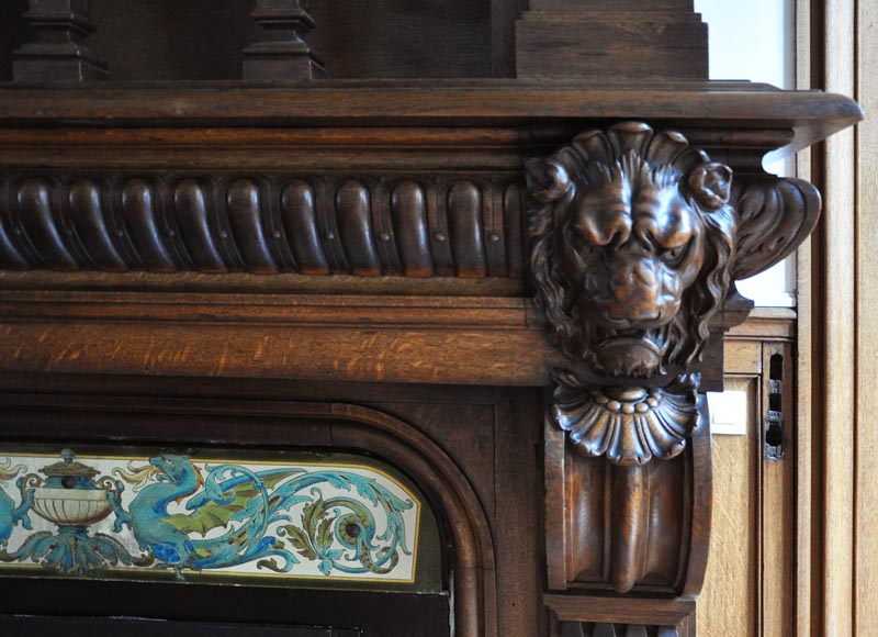 Grande cheminée en bois de chêne avec peinture sur toile figurant Jeanne d'Arc Grande cheminée en bois de chêne avec peinture sur toile figurant Jeanne d'Arc-8