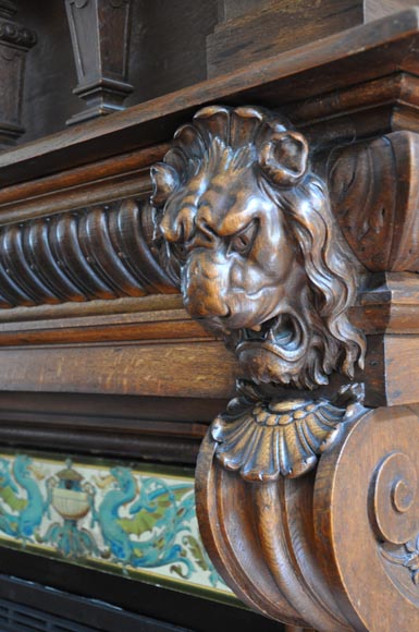 Grande cheminée en bois de chêne avec peinture sur toile figurant Jeanne d'Arc Grande cheminée en bois de chêne avec peinture sur toile figurant Jeanne d'Arc-9