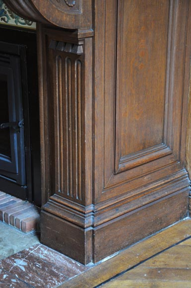 Grande cheminée en bois de chêne avec peinture sur toile figurant Jeanne d'Arc Grande cheminée en bois de chêne avec peinture sur toile figurant Jeanne d'Arc-10