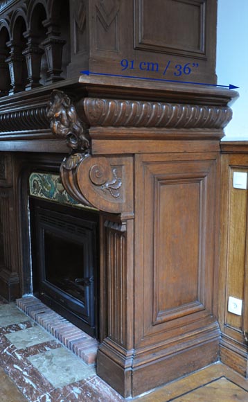 Grande cheminée en bois de chêne avec peinture sur toile figurant Jeanne d'Arc Grande cheminée en bois de chêne avec peinture sur toile figurant Jeanne d'Arc-12