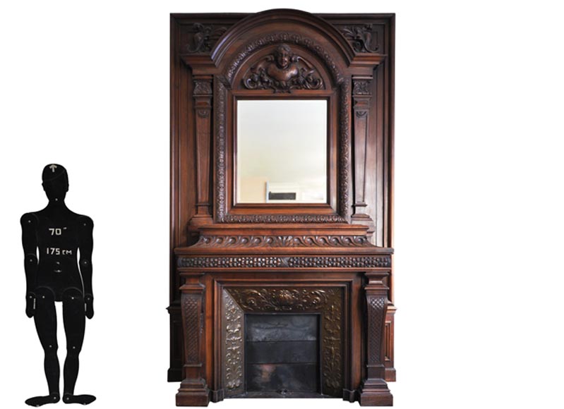 Grande cheminée ancienne de style Napoléon III en noyer Grande cheminée ancienne de style Napoléon III en noyer-0
